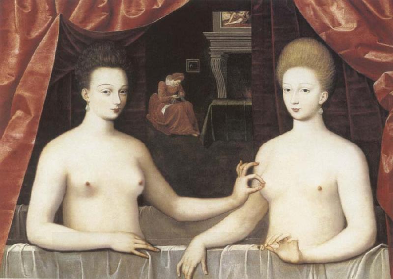 School of Fontainebleau Gabrielle d-Estree and the Duchesse de Villars oil painting picture